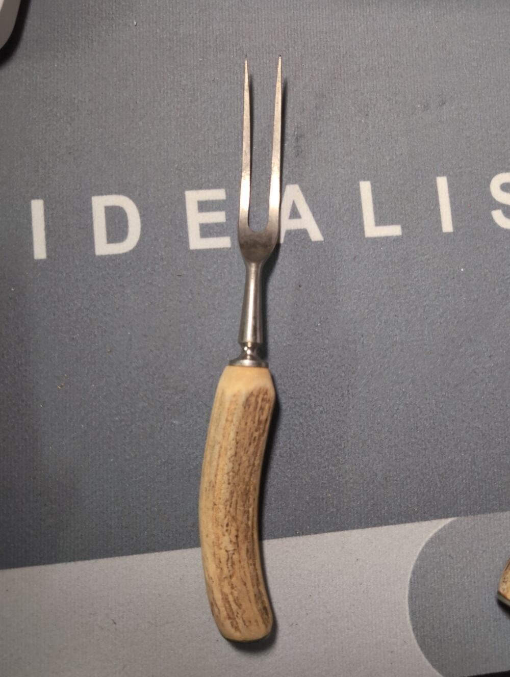 Carved Antler Deer Meat Carving Serving Fork Vintage